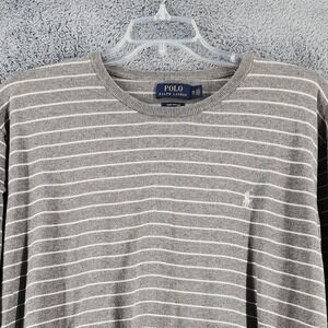 Polo Ralph Lauren Sweater Mens 2XL Gray Striped Pima Cotton Pony Logo Classic